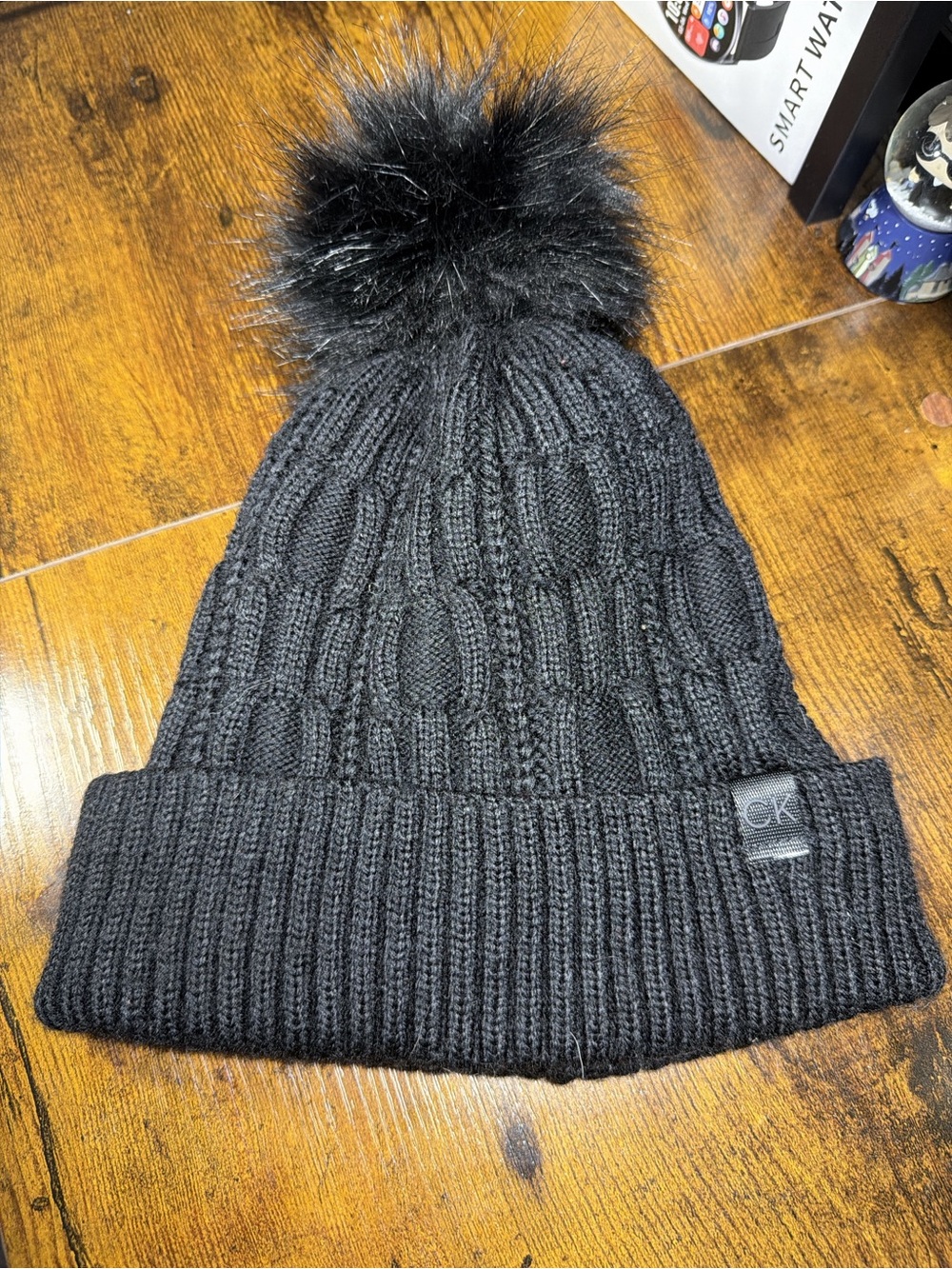 Calvin Klein Black Knit Pom-Pom Beanie